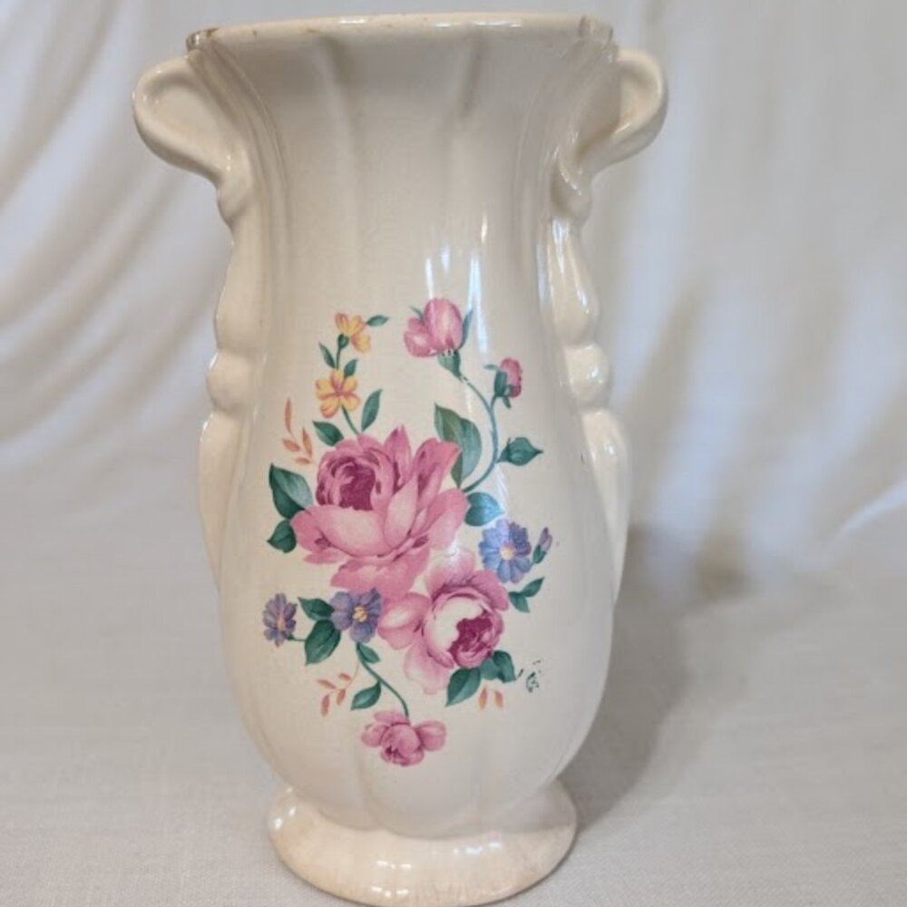 VASE – Vintage Royal Copley – Pink and purple, yellow flowers